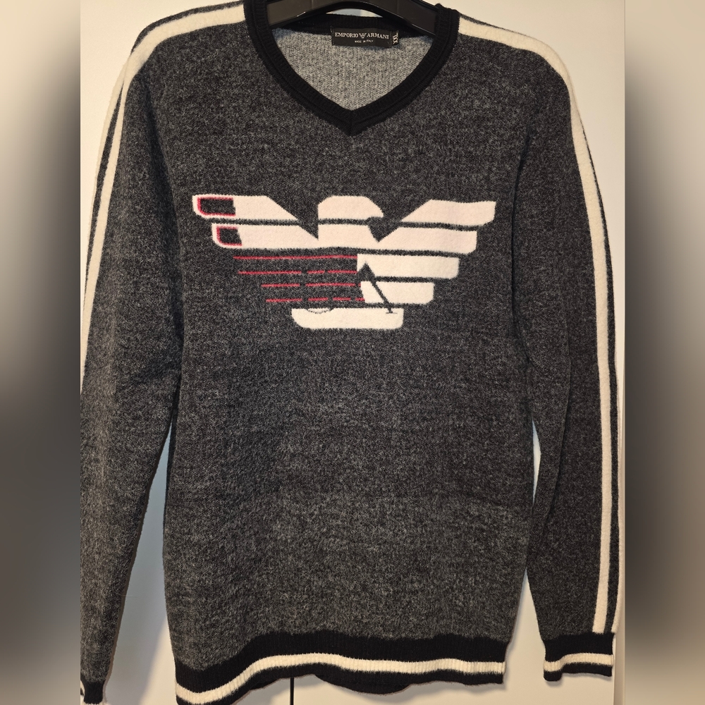 Emporio Armani Gray V-Neck Men's Sweater Sz L